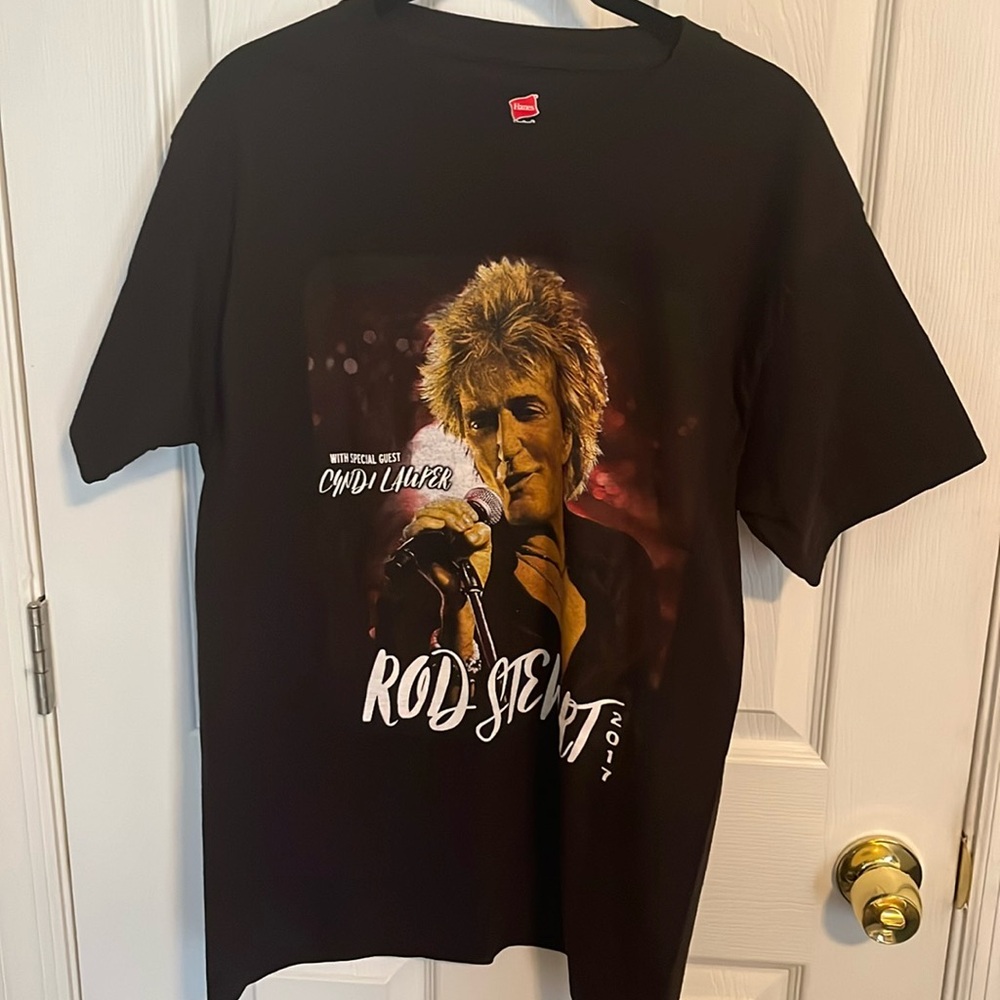 2017 ROD STEWART & Cyndi Lauper Tour Black T-Shirt DOUBLE SIDED